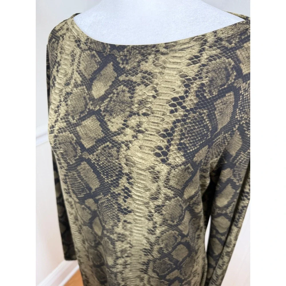 Michael Kors Sheath Dress Women Medium Olive Green Snakeskin Long Sleeve Stretch